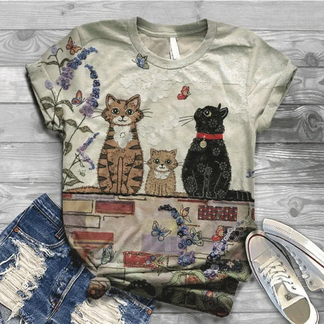 Kitty Family Harajuku 3D T-Shirt (Women)