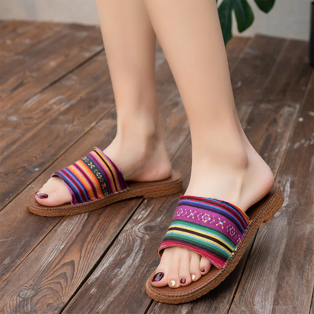 Smiledeer Summer new women's ethnic style flat-bottomed slippers