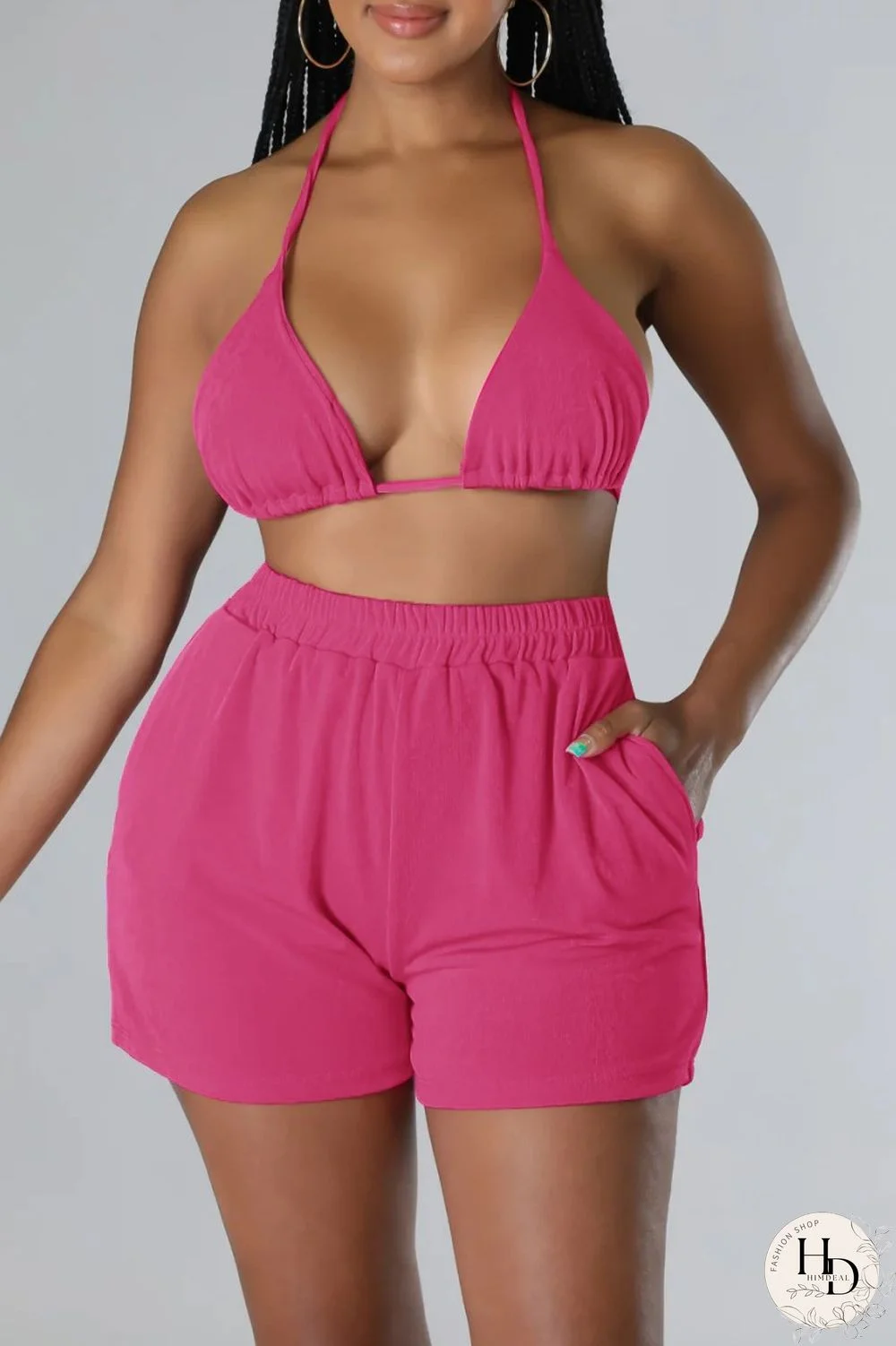 Blue Sexy Casual Solid Frenulum Shirt Collar Short Sleeve Three Piece Set