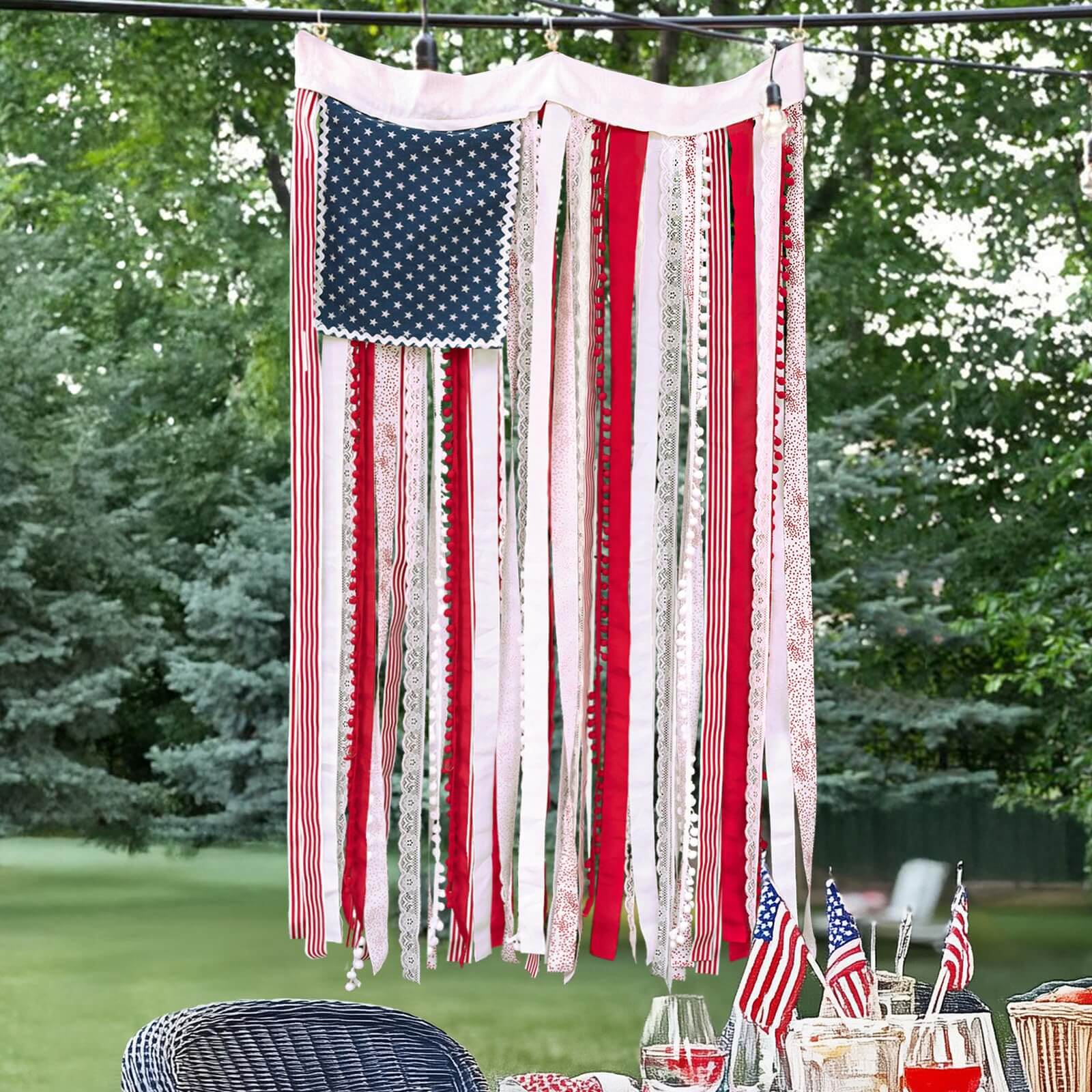 4th of July Handcrafted American Rag Flag Banner