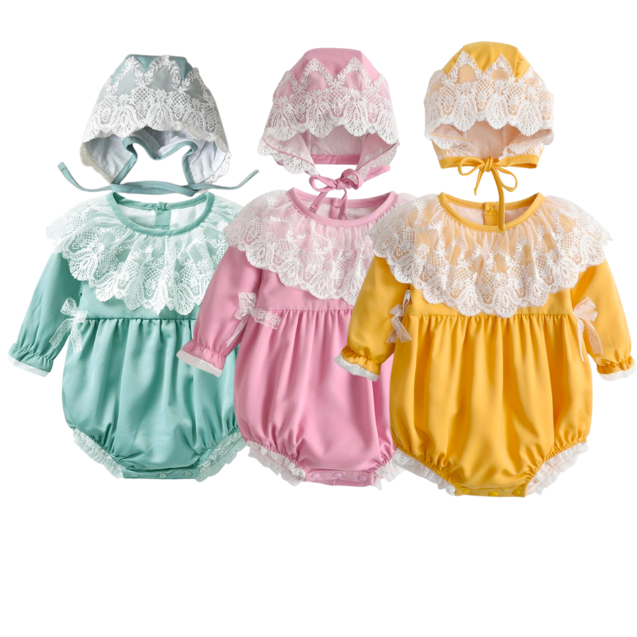 My Sweet Baby Spanish Bubble Rompers with Matching Bonnets 