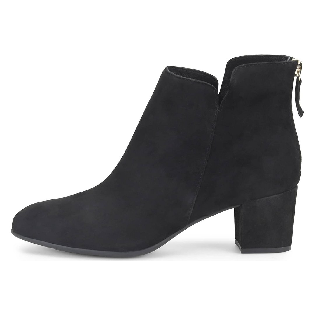 Vegan Suede Round Toe Zipper Ankle Boots for Women with Block Heel