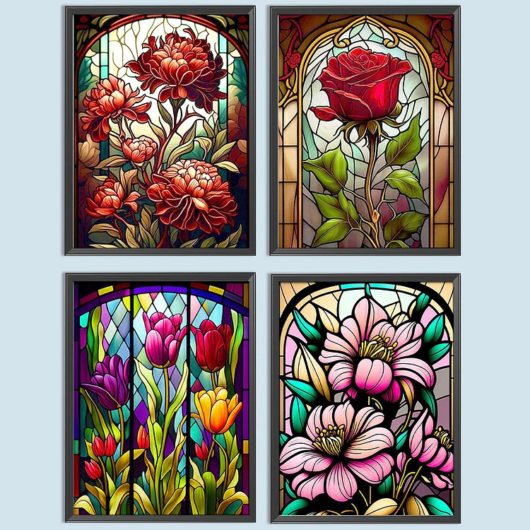 Full Round Drill Diamond Painting -Stained Glass Flowers - 30*40cm