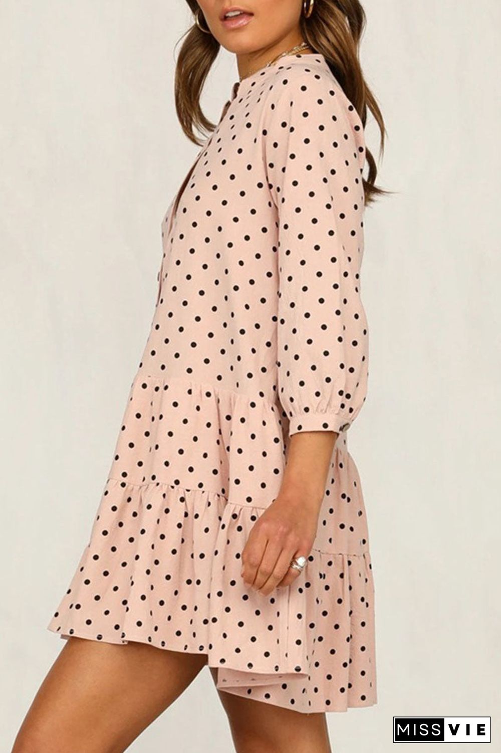 Fashion Street Dot Split Joint Mandarin Collar Printed Dresses