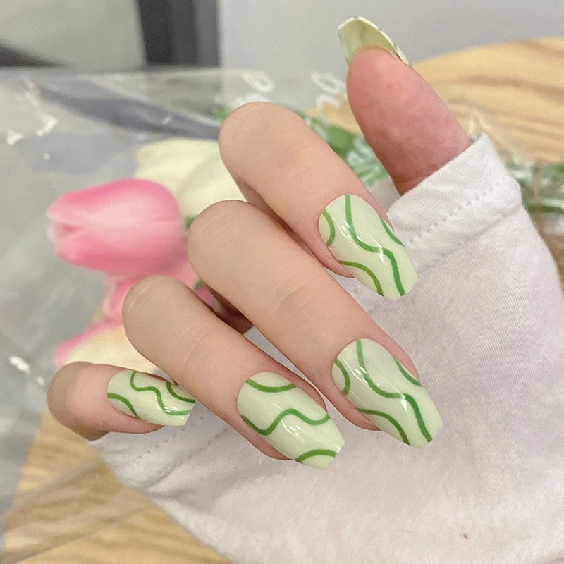 24pcs Pink False Nail Micro Clear Cute Fake Nails Press On Nail Long Nails With Rhinestones Summer Nail Art Decoration 515-1-Nail Inspo