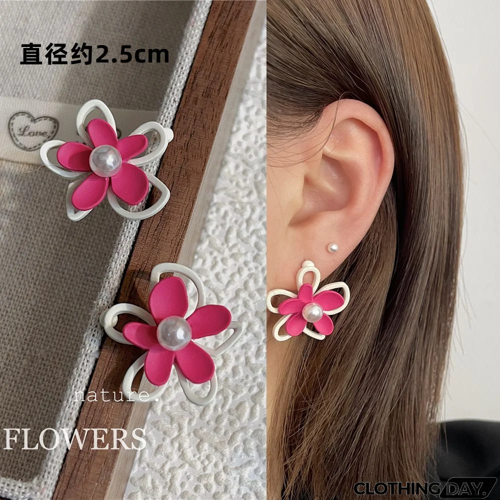 Women Fashion Geometric Fluorescent Rose Without Ear Hole Ear Clip Earrings