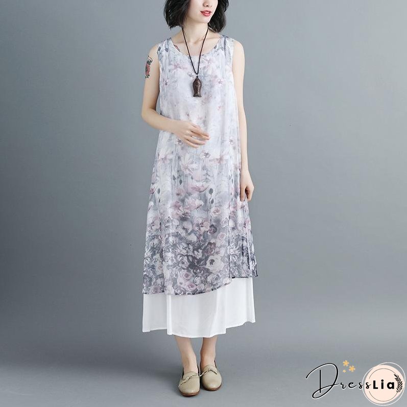 Women Sleeveless Printed Patchwork Pullovers Dress