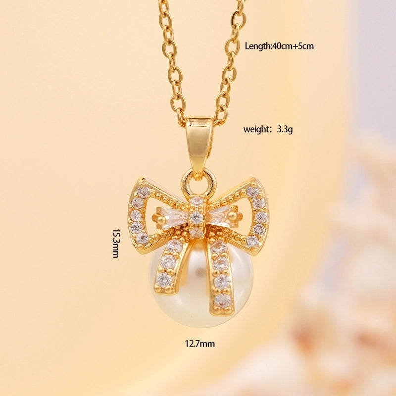 Elegant Glam Bow Knot 304 Stainless Steel Copper Pendant Necklace