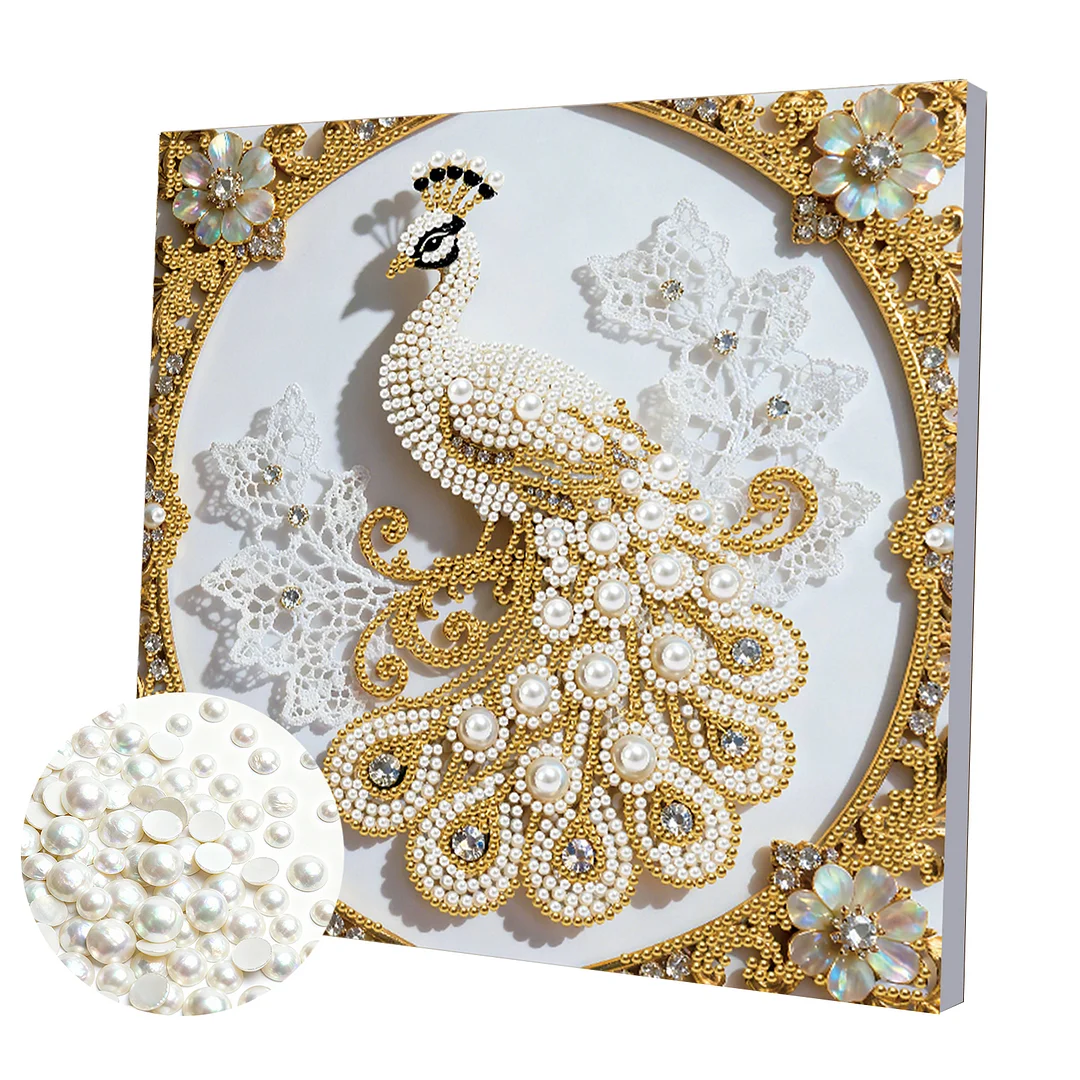 Peacock DIY Pearl Diamond Art Kit for Adults Home Decor 25x25cm With Frame