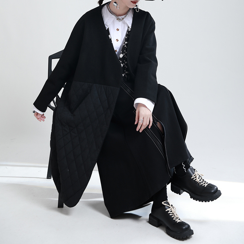 Niche Design Splicing V-Neck Cotton Coat