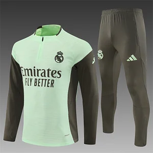 2025/2026 Real Madrid Half-Pull Training Suit Light Green Football Shirt 1:1 Thai Quality Set