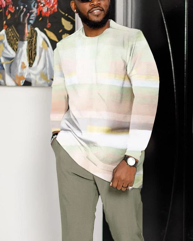 Men's Casual Color Blocking Long Sleeve Walking Suit-159