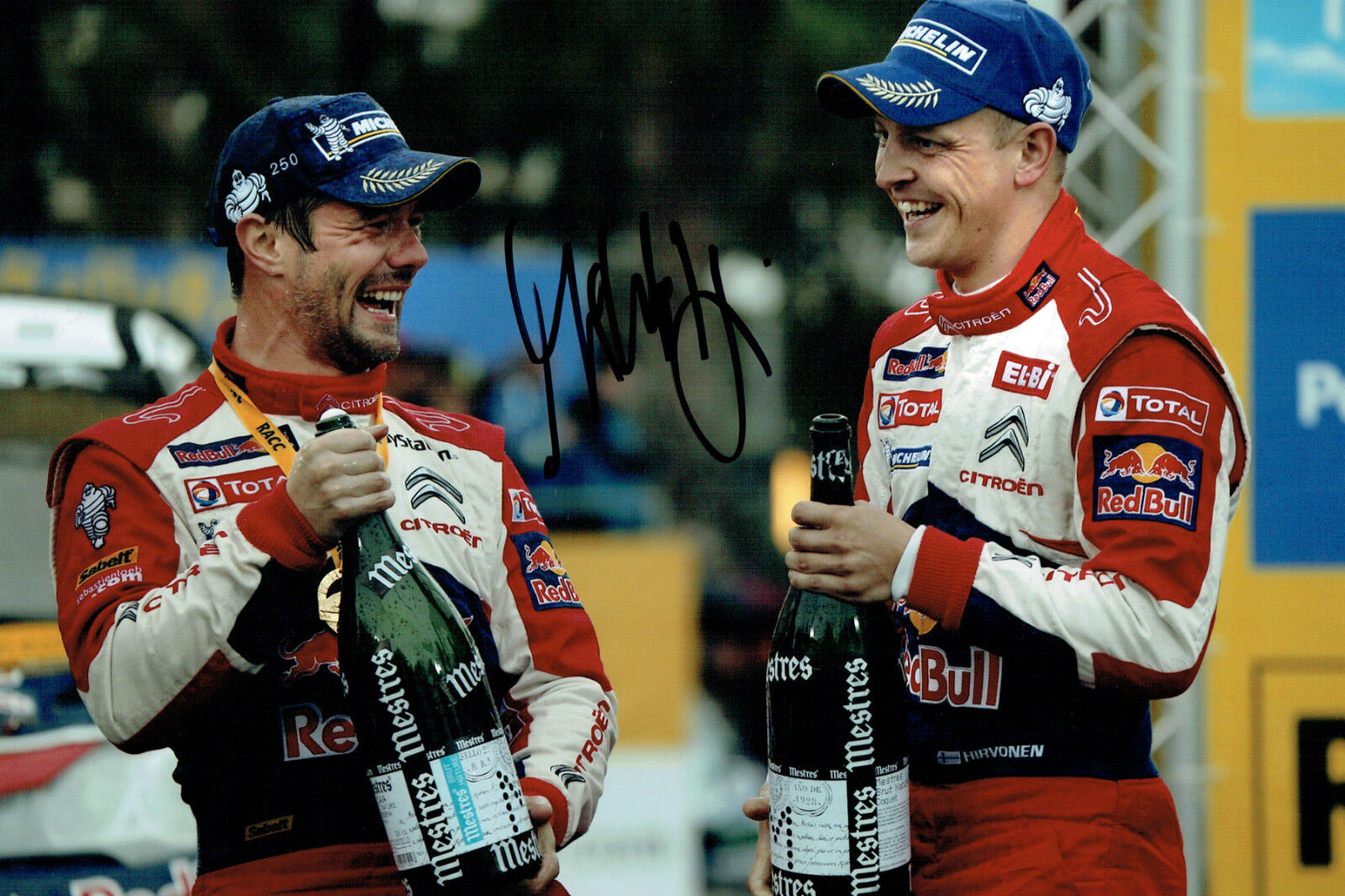 Mikko HIRVONEN SIGNED AUTOGRAPH 12x8 Photo Poster painting with Sebastian LOEB AFTAL COA WRC