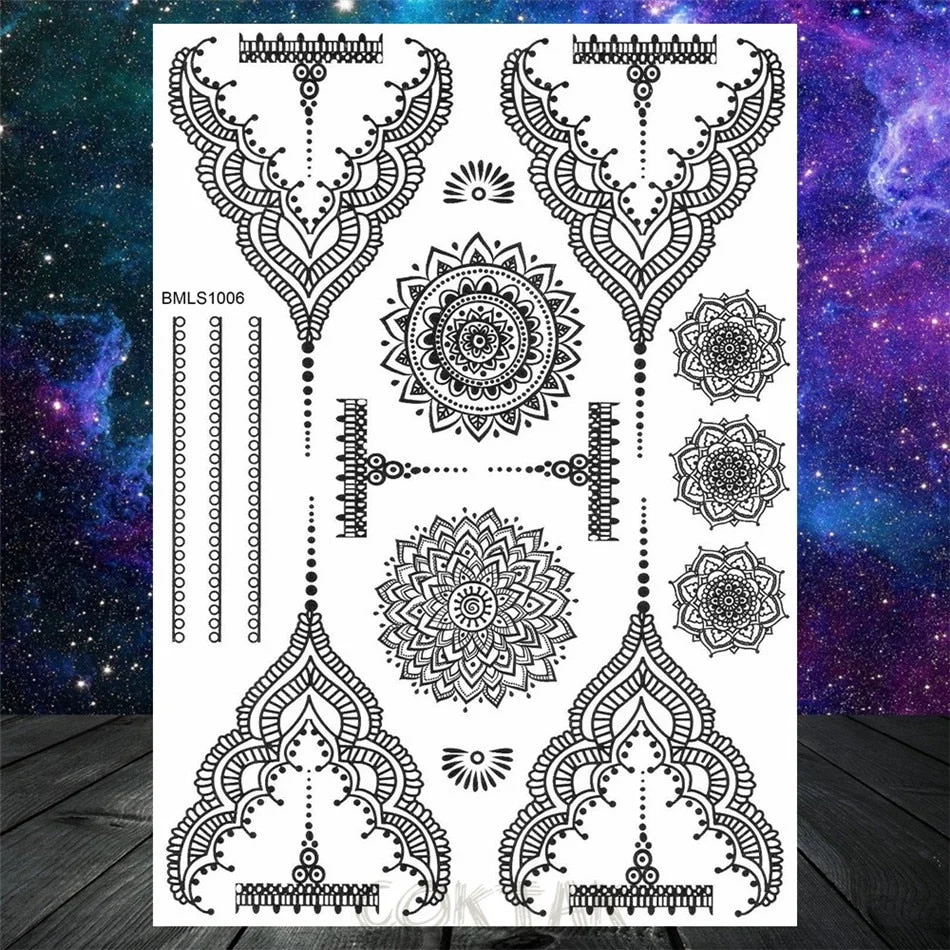 Black Dreamcatcher Temporary Tattoos Sticker For Women Fashion Body Art Back Tatoos Fake Jewelry Mandala Flower Tattoo For Party