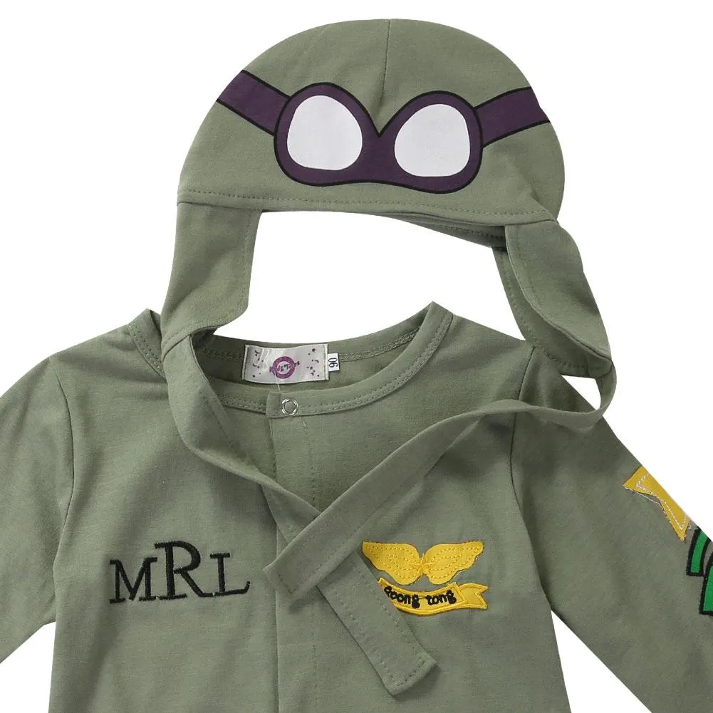 2019 Brand New Newborn Toddler Baby Boy Children Clothes Rompers+Hat Cap Jumpsuit Outfits Green Pilot's Coat 2Pcs Outfits