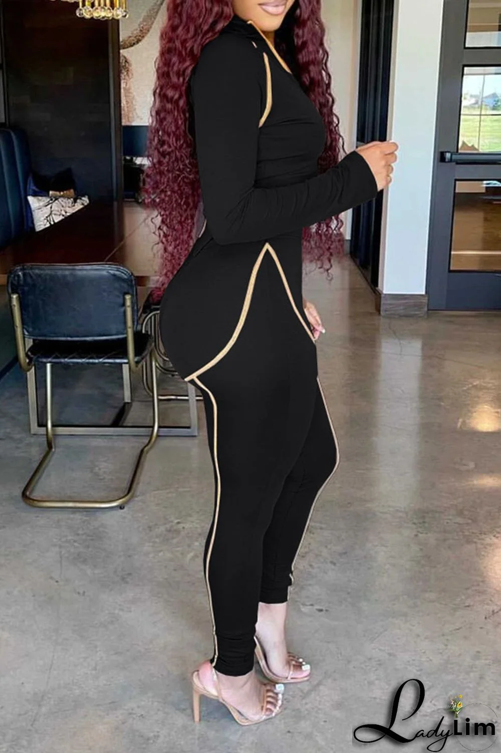 Tangerine Red Casual Solid Patchwork Asymmetrical Zipper Zipper Collar Long Sleeve Two Pieces