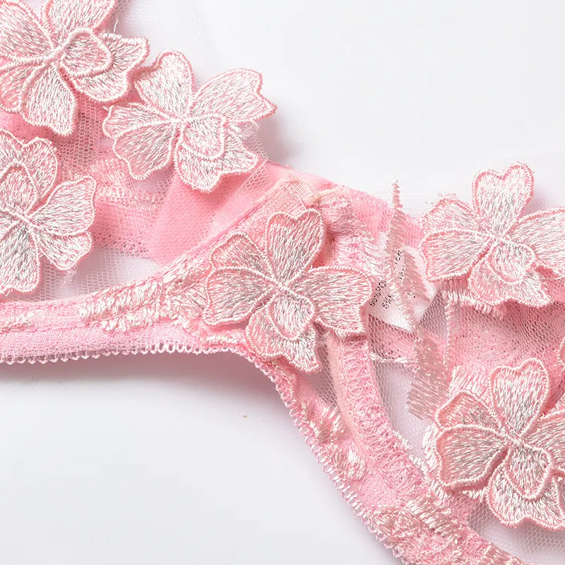 Billionm Sexy Lace Lingerie Set Floral See Through Bra Panty Nightwear Transparent Pink Underwear Women Embroidery Sheer Under Wear Sex
