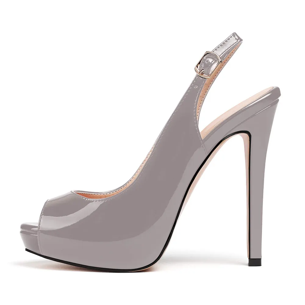 120cm/4.72inch Women's Strap Slingback Sandals Peep Toe Platform Stilettos Patent Heels