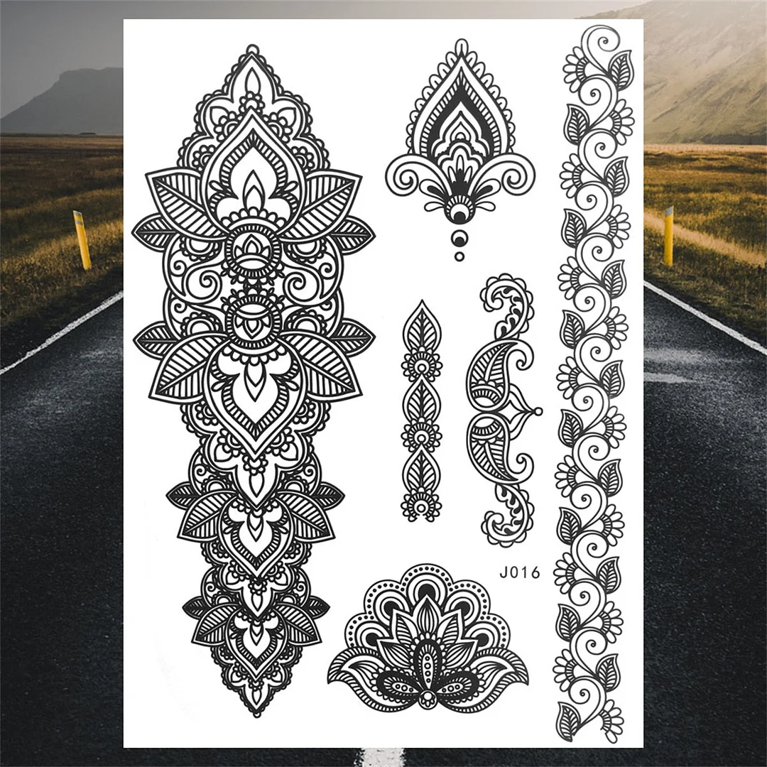 Henna Pendant Temporary Tattoos For Women Undertboob Girls Realistic Butterfly Rose Flower Fake Tattoo Sticker Chest Tatoos