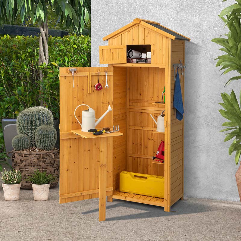 Eletriclife 71 Inch Tall Garden Tool Storage Cabinet with Lockable Doors and Foldable Table