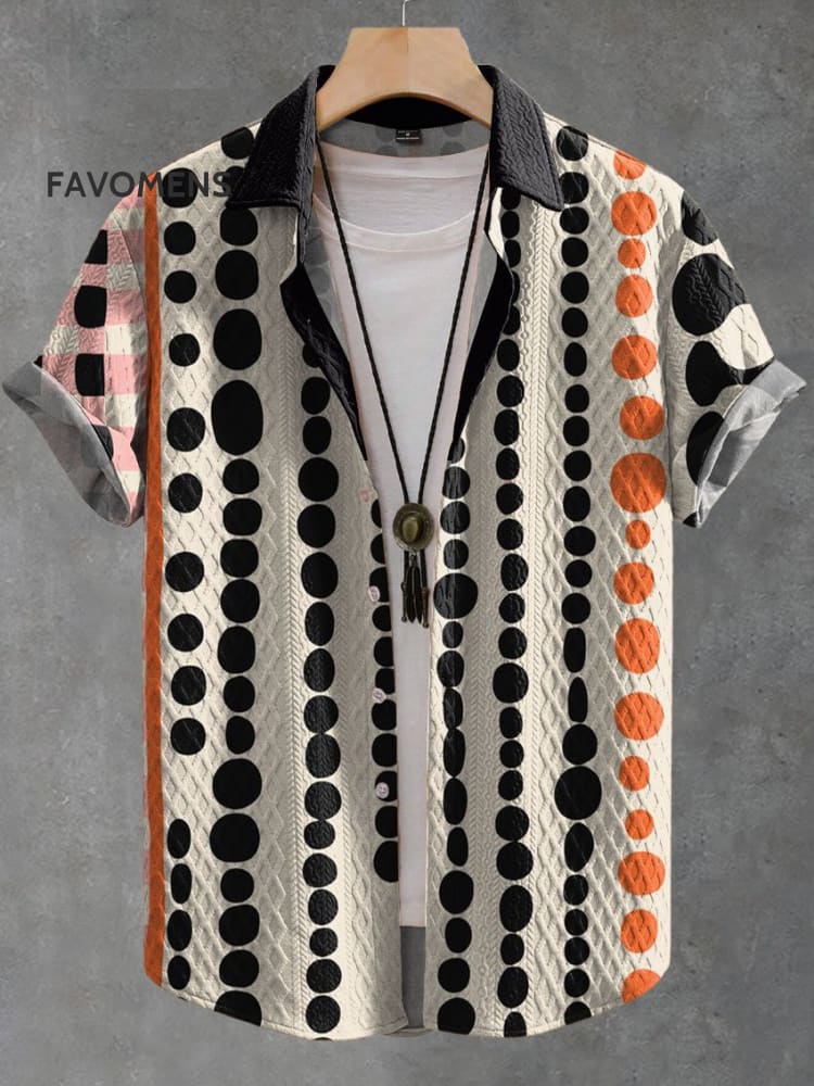 Vintage Dot Arrangement Art Print Casual Jacquard Shirt Multicolor / S