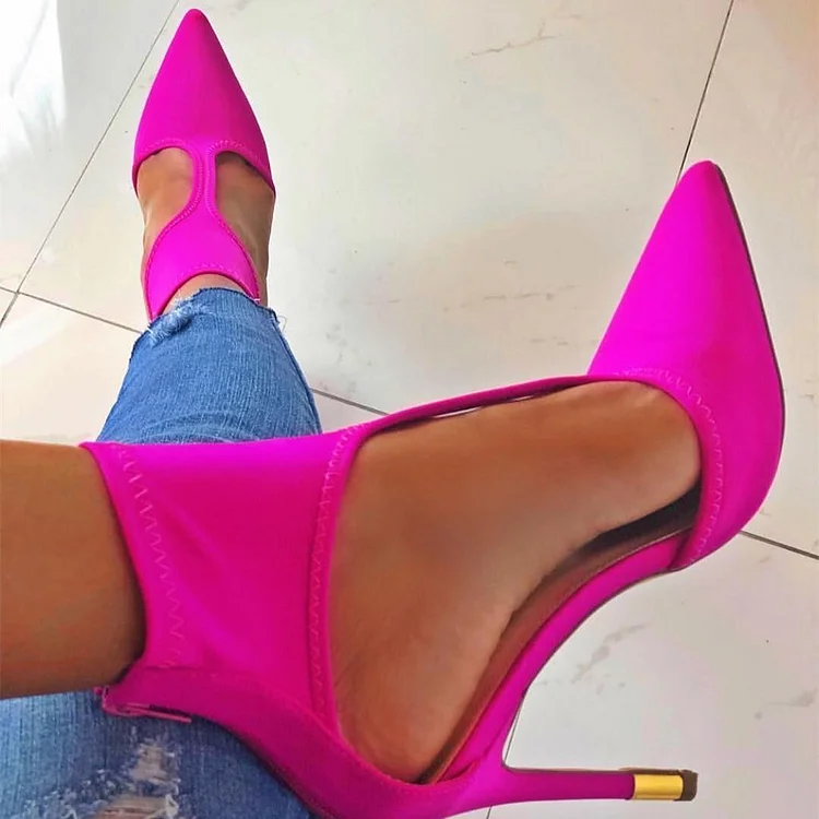 Hot Pink Lycra Cut Out Stiletto Heels Pumps |FSJ Shoes