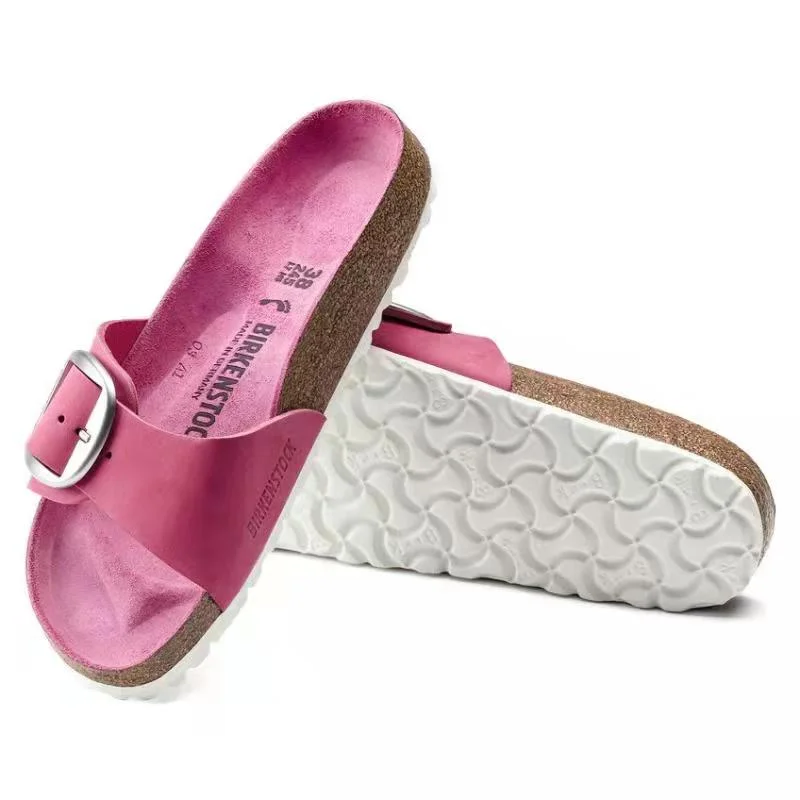 New 2022 Summer Women Sandals Flats Cork Slippers Casual Shoes Fashion Leather Buckle Beach Slides Flip Flop White Yellow Blue