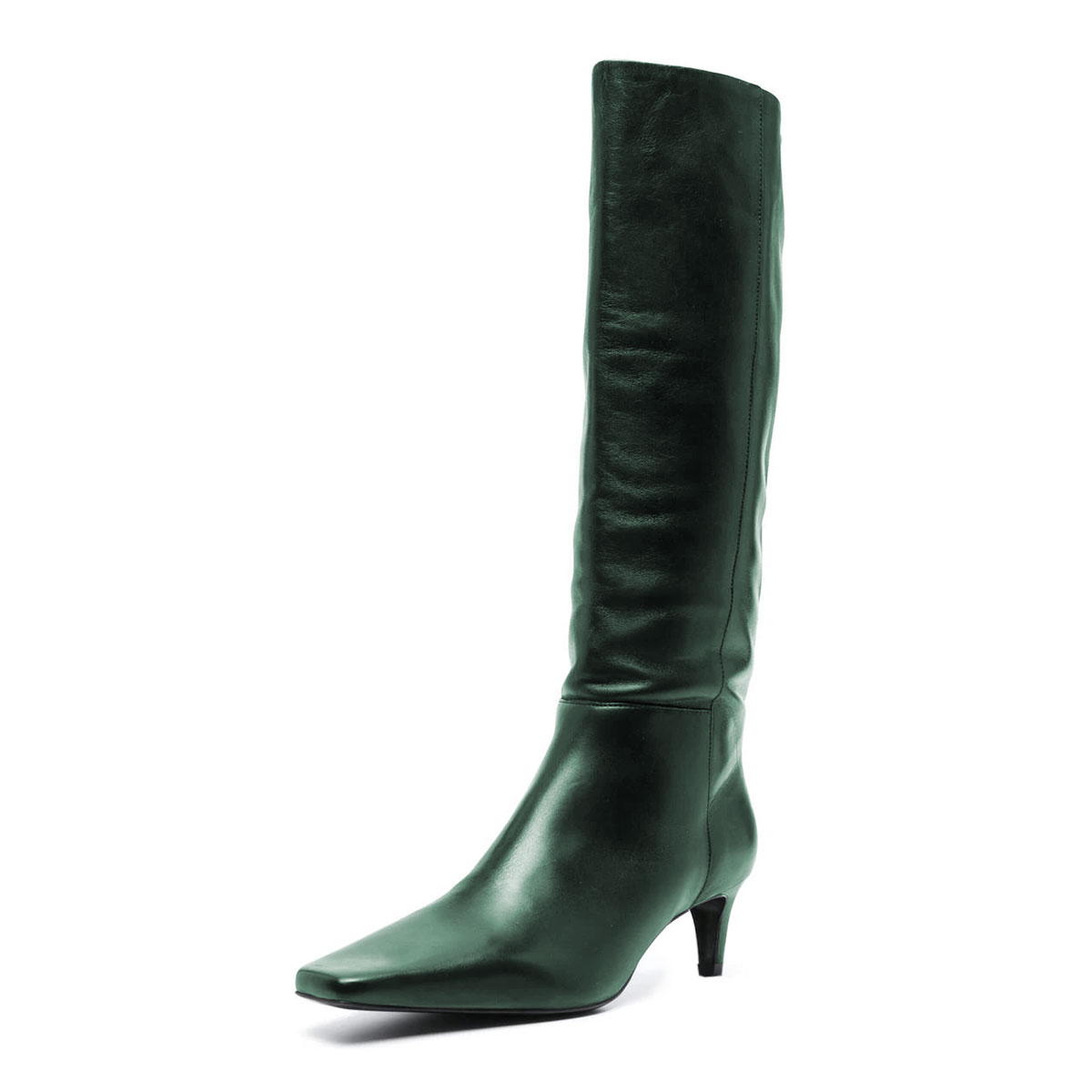 Dark Green Square Toe Kitten Heel Knee-High Tall Boots for Women Nicepairs