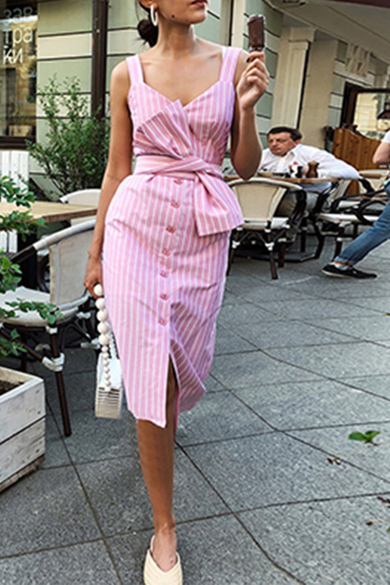 Casual Striped Patchwork Square Collar Straight Dresses