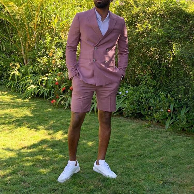 BrosWear Fashion Pink Blazer And Shorts Two-Piece Set