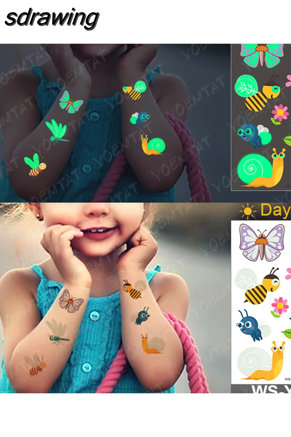 sdrawing Waterproof Temporary Tattoo Woman Sticker Panda Tiger Cute Animal Glowing Tatto Boy Girl Baby Child Kid Flash Fake Tato