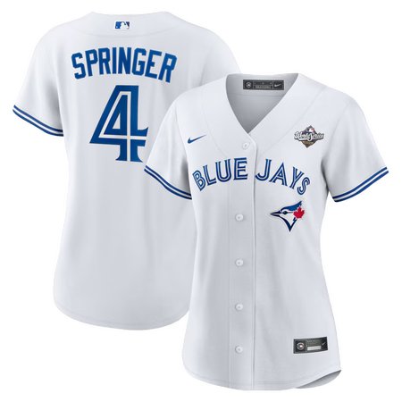 Women's Toronto Blue Jays #4 George Springer  White 2025 World Series Home Replica Player Jersey