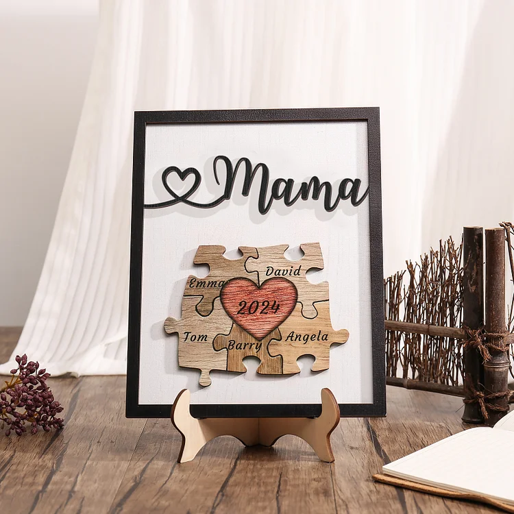 Holz Deko-Personalisierbare 5 Namen & Jahr Ornament Mama Puzzle Holzdekoration für Mutter