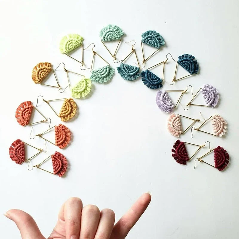 Dvacaman 2020 New Design Bohemian Leaf Shape Tassel Earrings For Women Fashion Weave Macrame Cotton Thread Earrings Drop Jewelry