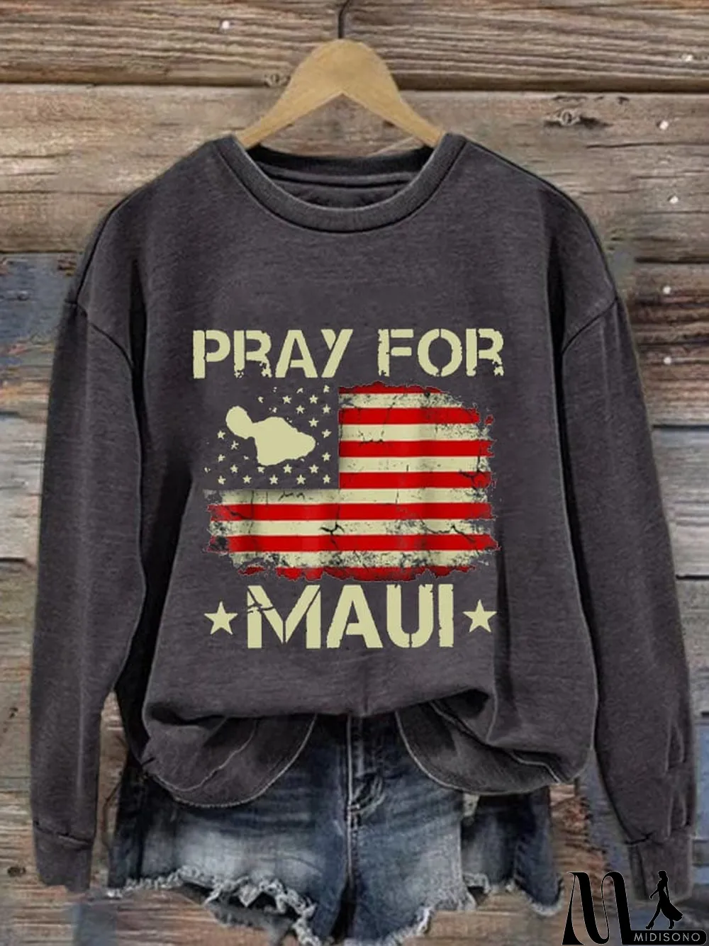 MidiSono - Women's Pray for Maui Print Sweatshirt