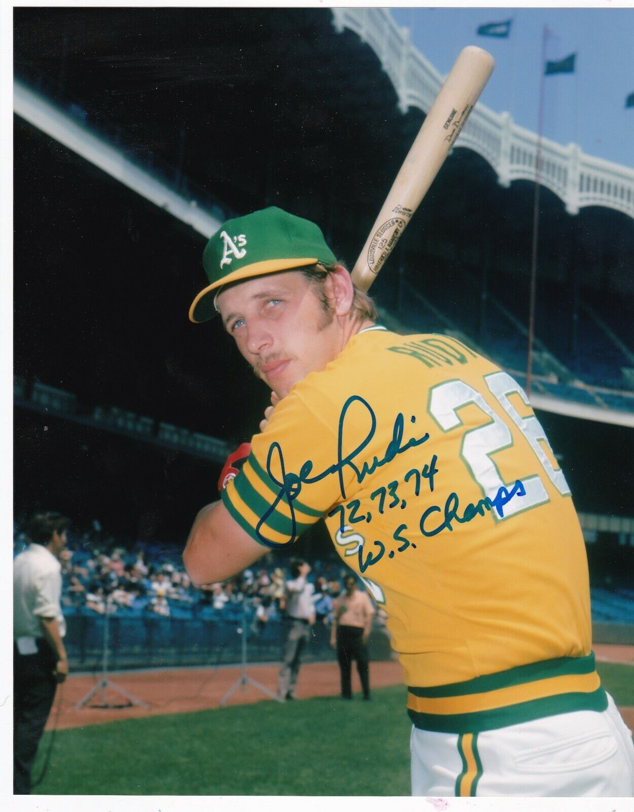 JOE RUDI OAKLAND A'S 1972,73,74 WS CHAMPS ACTION SIGNED 8x10