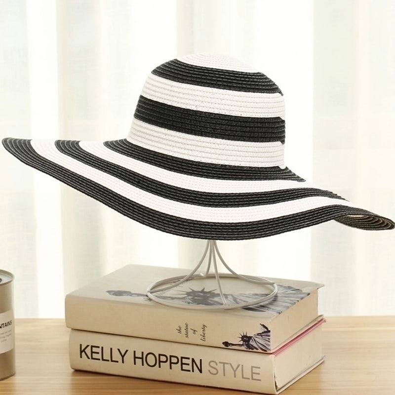 Women’s Casual Minimalist Color Block Big Eaves Straw Hat