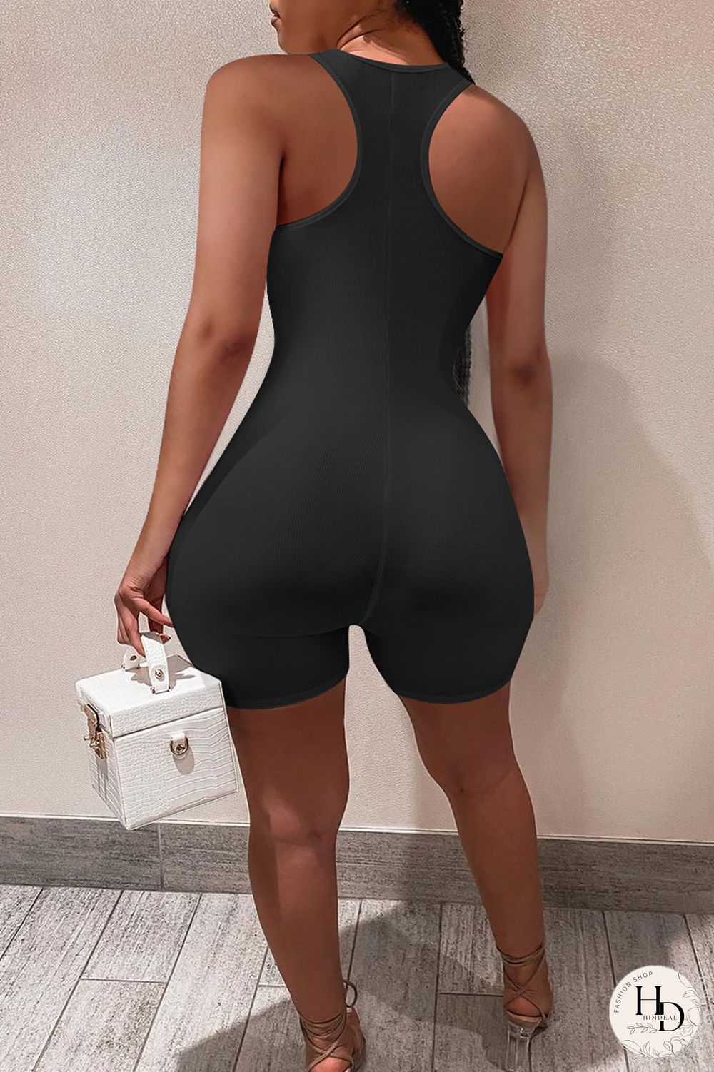 Army Green Casual Sportswear Solid Backless U Neck Skinny Romper