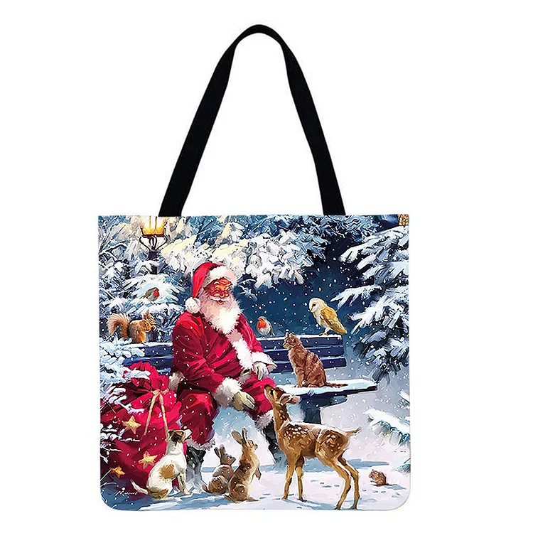Santa and Elk - Linen Tote Bag