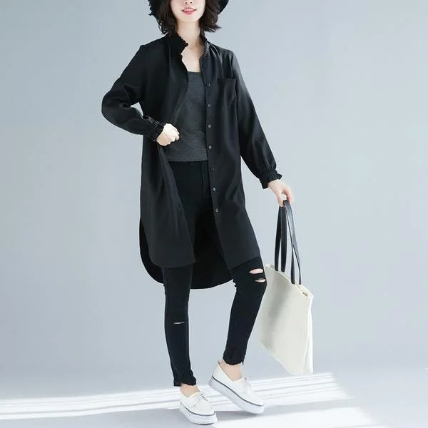 omychic plus size black cotton vintage korean Casual loose spring shirt women blouse 2020 clothes ladies tops streetwear