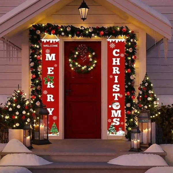 3 Pcs/Set Merry Christmas Banner Door Curtain Xmas Tree Welcome Home Couplet Hanging Decoration(59In)