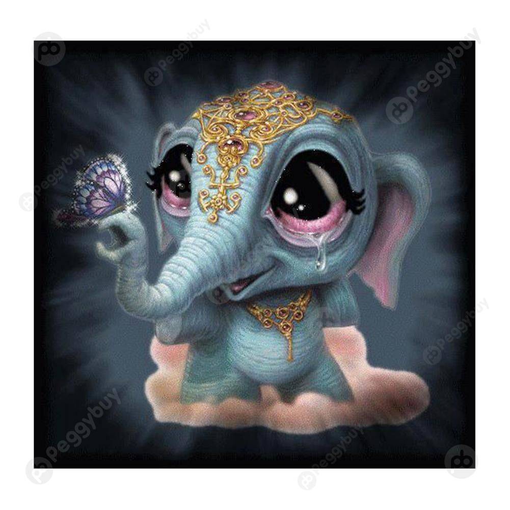 

30*30CM Round Drill Diamond Painting-Elephant, 501 Original