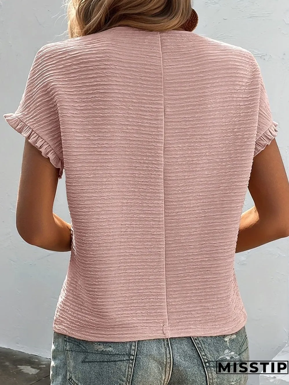 Light Pink Textured Ruffle Sleeve Elegant Blouse