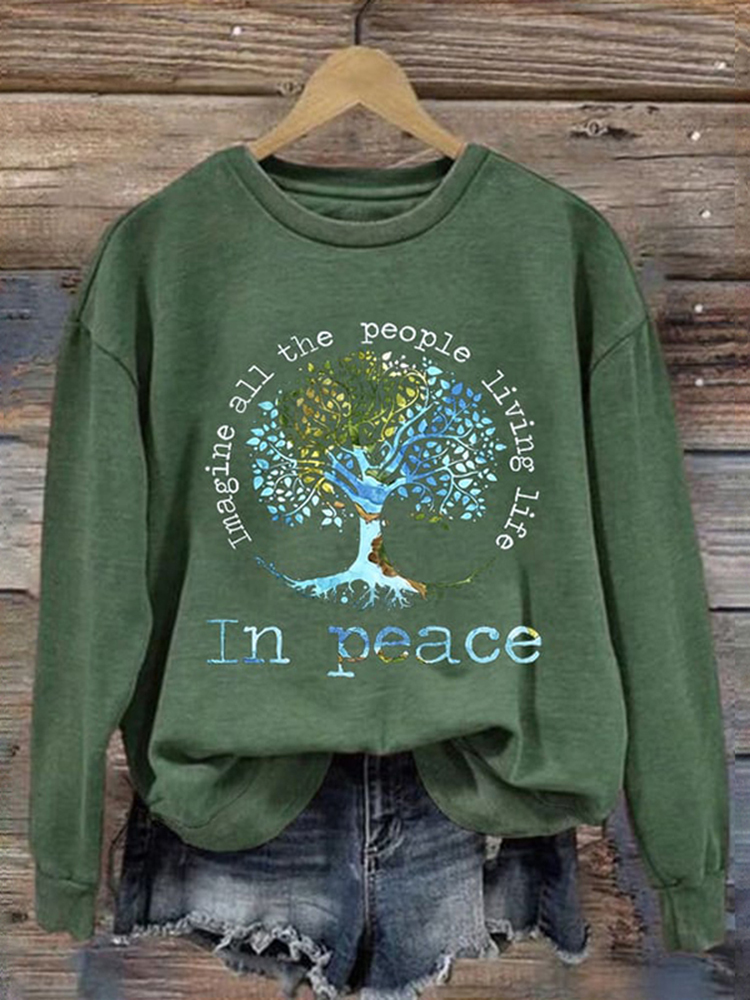 Comstylish Imaging All The People Living Life In Peace Print Long Sleeve Sweatshirt