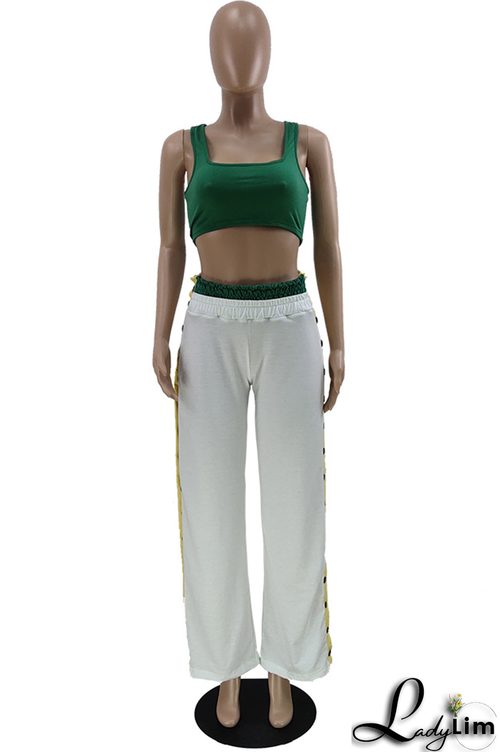 Green Fashion Solid Buckle Square Collar Sleeveless Two Pieces