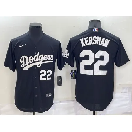 Men's Los Angeles Dodgers #22 Clayton Kershaw Black Cool Base Stitched Baseball Jersey BUMJ