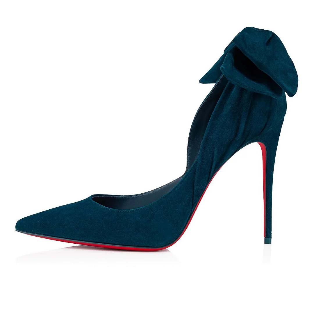 80mm/100mm/120mm Women's Elegant Suede Bowknot Pumps Red Bottom Party Shoes-MERUMOTE
