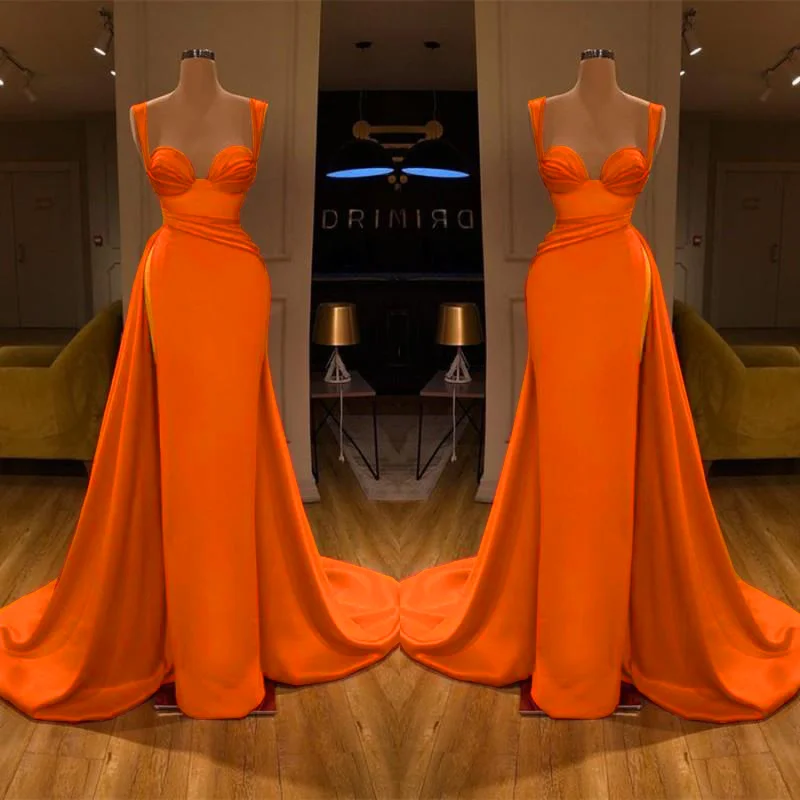 Simple Long Red Sexy Sleeveless Slit Mermaid Prom Dresses