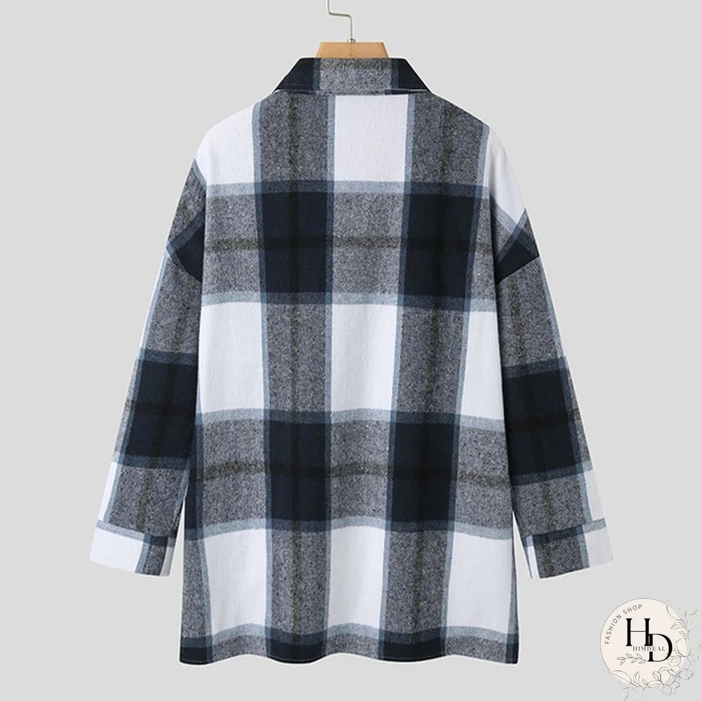 Women Plaid Long Sleeve Jacket Coat Spring Autumn Elegant Button Shirt Plus Size Coat Tops