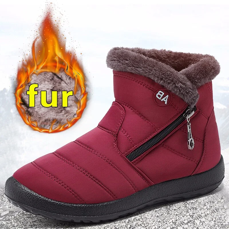 Snow Boots Women Shoes Warm Plush Fur Ankle Boots Winter Female Slip On Flat Casual Shoes 2020  Waterproof Ultralight Footwear